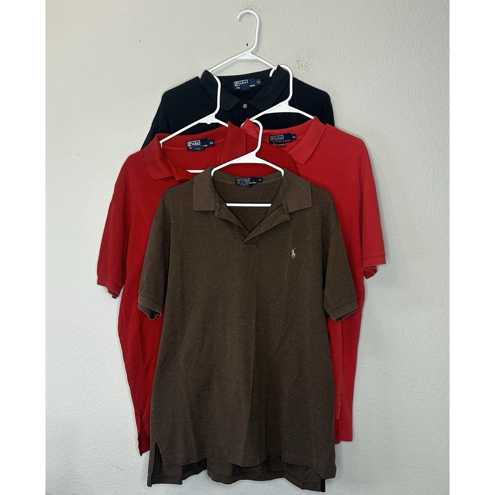 Lot Of 4 Polo Ralph Lauren Polo Shirts Men's XL Black Brown Red Cotton Golf Pony